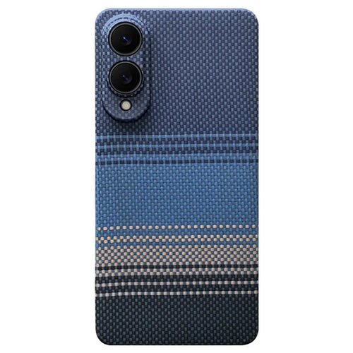For Samsung Galaxy S25 Edge Magnetic Case Precise Cutouts Gradient Aramid Fiber Phone Cover with Metal Lens Frame - Blue Floating Weave - 1