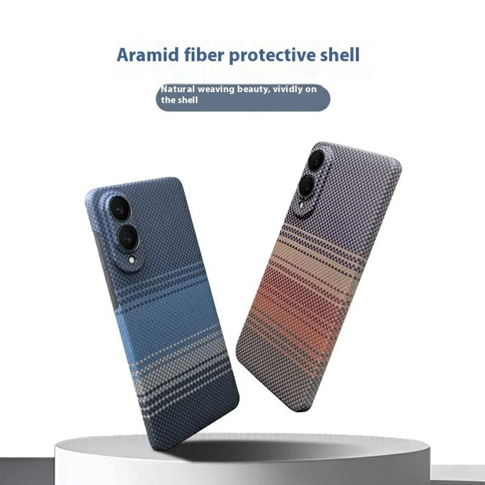 For Samsung Galaxy S25 Edge Magnetic Case Precise Cutouts Gradient Aramid Fiber Phone Cover with Metal Lens Frame - Blue Floating Weave - 2