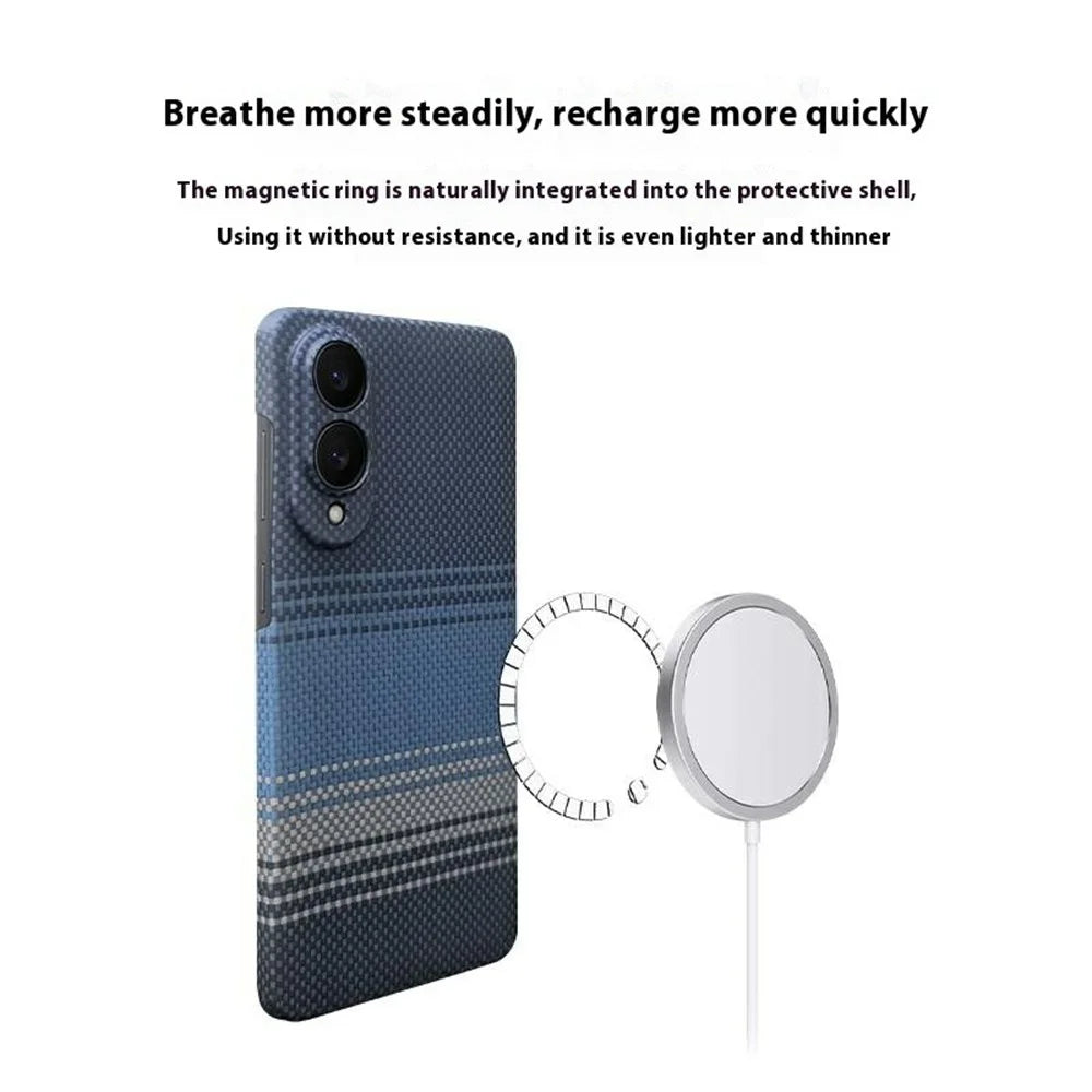 For Samsung Galaxy S25 Edge Magnetic Case Precise Cutouts Gradient Aramid Fiber Phone Cover with Metal Lens Frame - Blue Floating Weave - 3