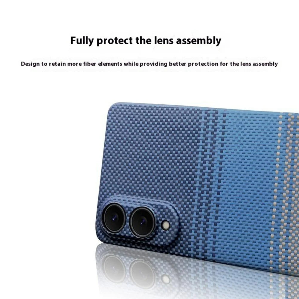For Samsung Galaxy S25 Edge Magnetic Case Precise Cutouts Gradient Aramid Fiber Phone Cover with Metal Lens Frame - Blue Floating Weave - 6
