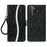 For Samsung Galaxy S23 Glitter Bling Splicing Design PU Leather Phone Wallet Case Flip Stand Protective Shell with Hand Strap - Black - 1