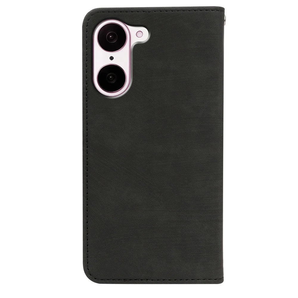 For OnePlus Ace 5 Racing 5G / Nord CE5 5G Case Strong Magnetic Leather Wallet Phone Cover with Striped Texture - Black - 5