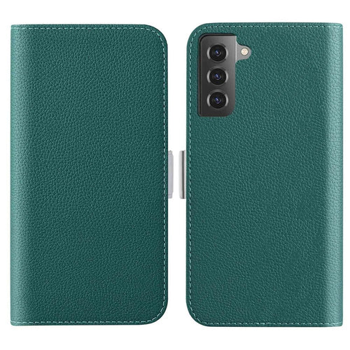 For Samsung Galaxy S23+ Litchi Texture PU Leather Shockproof Case Candy Color Phone Stand Wallet Cover - Dark Green - 1