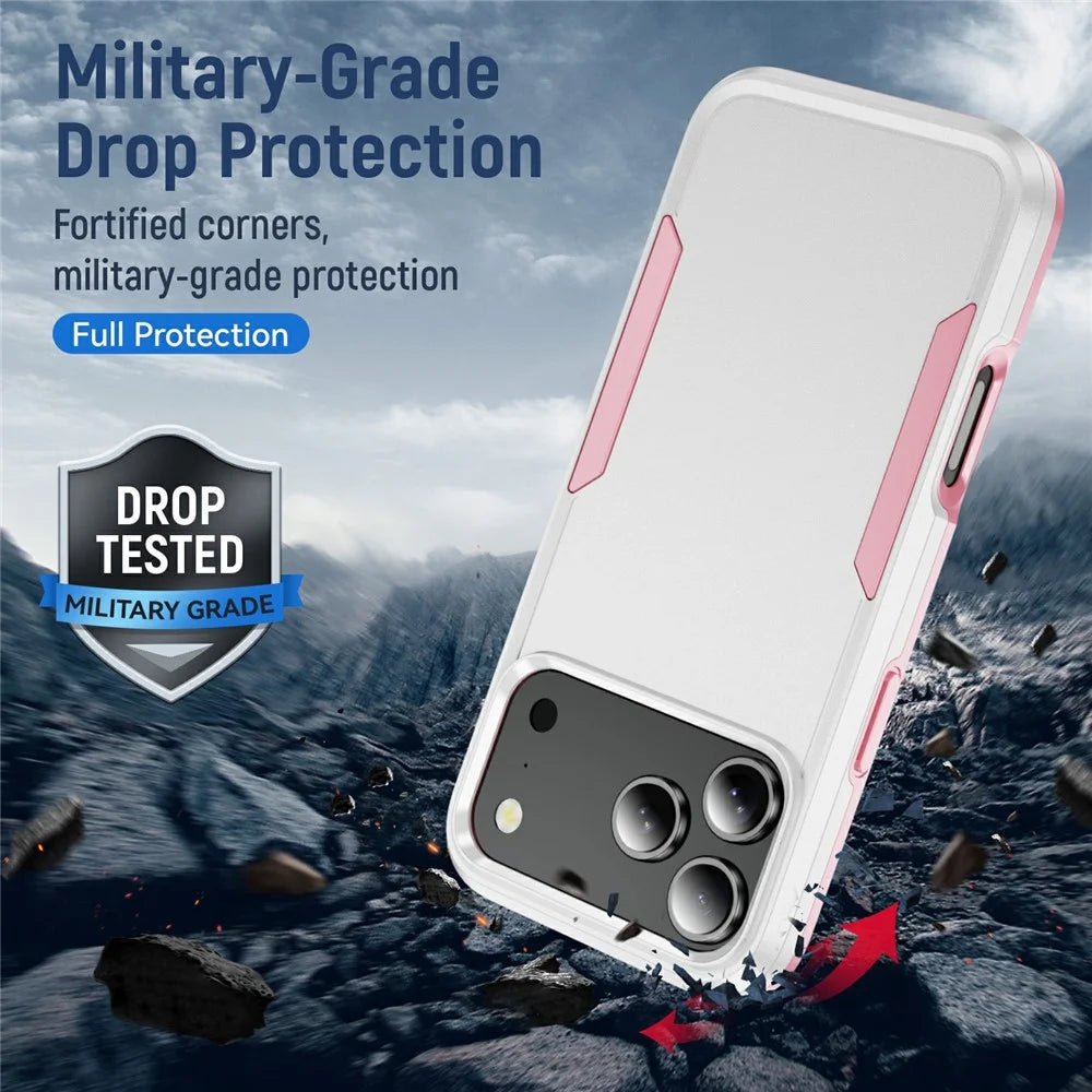 For iPhone 18 Pro Max / 17 Pro Max Case PC + TPU Military Grade Drop Protective Phone Cover - White + Pink - 3