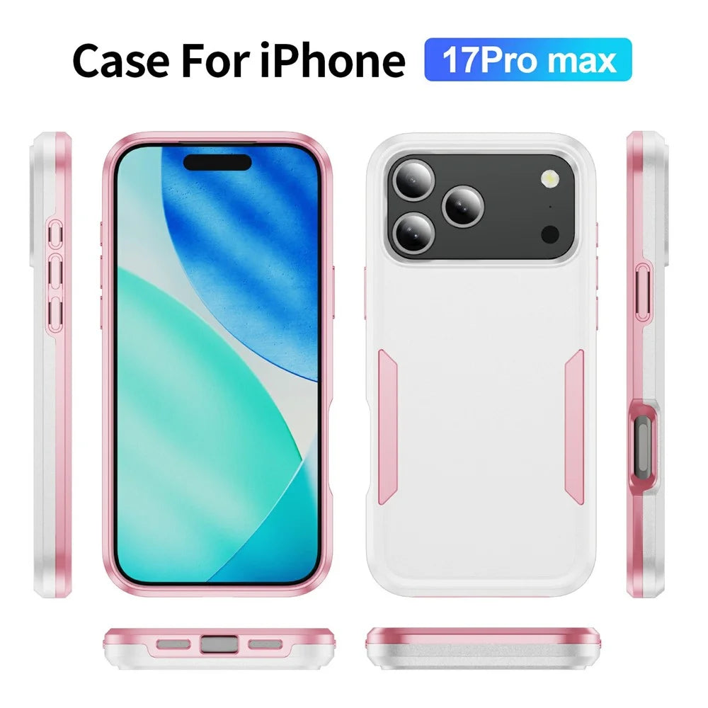 For iPhone 18 Pro Max / 17 Pro Max Case PC + TPU Military Grade Drop Protective Phone Cover - White + Pink - 7