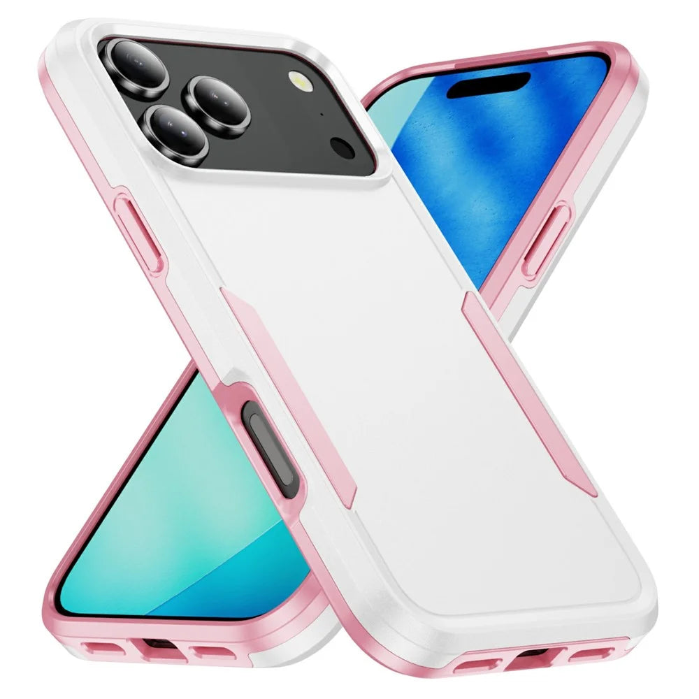 For iPhone 18 Pro / 17 Pro Case PC + TPU Military Grade Drop Protective Phone Cover - White + Pink - 1