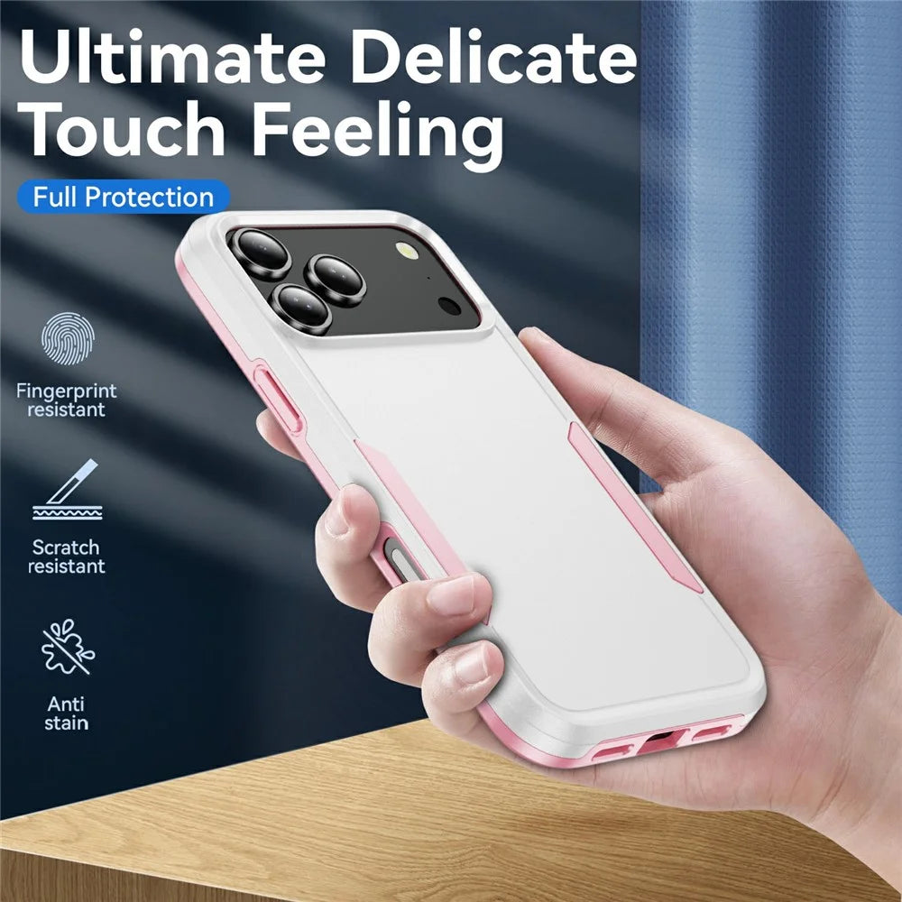 For iPhone 18 Pro / 17 Pro Case PC + TPU Military Grade Drop Protective Phone Cover - White + Pink - 2
