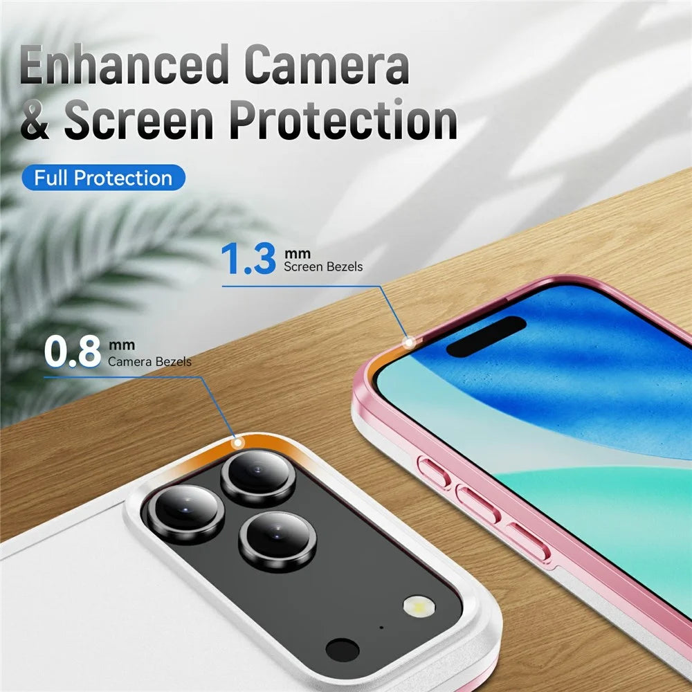 For iPhone 18 Pro / 17 Pro Case PC + TPU Military Grade Drop Protective Phone Cover - White + Pink - 4