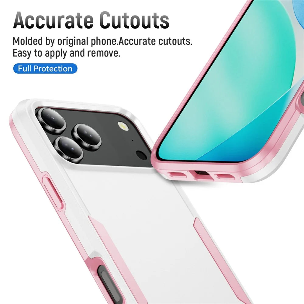 For iPhone 18 Pro / 17 Pro Case PC + TPU Military Grade Drop Protective Phone Cover - White + Pink - 5
