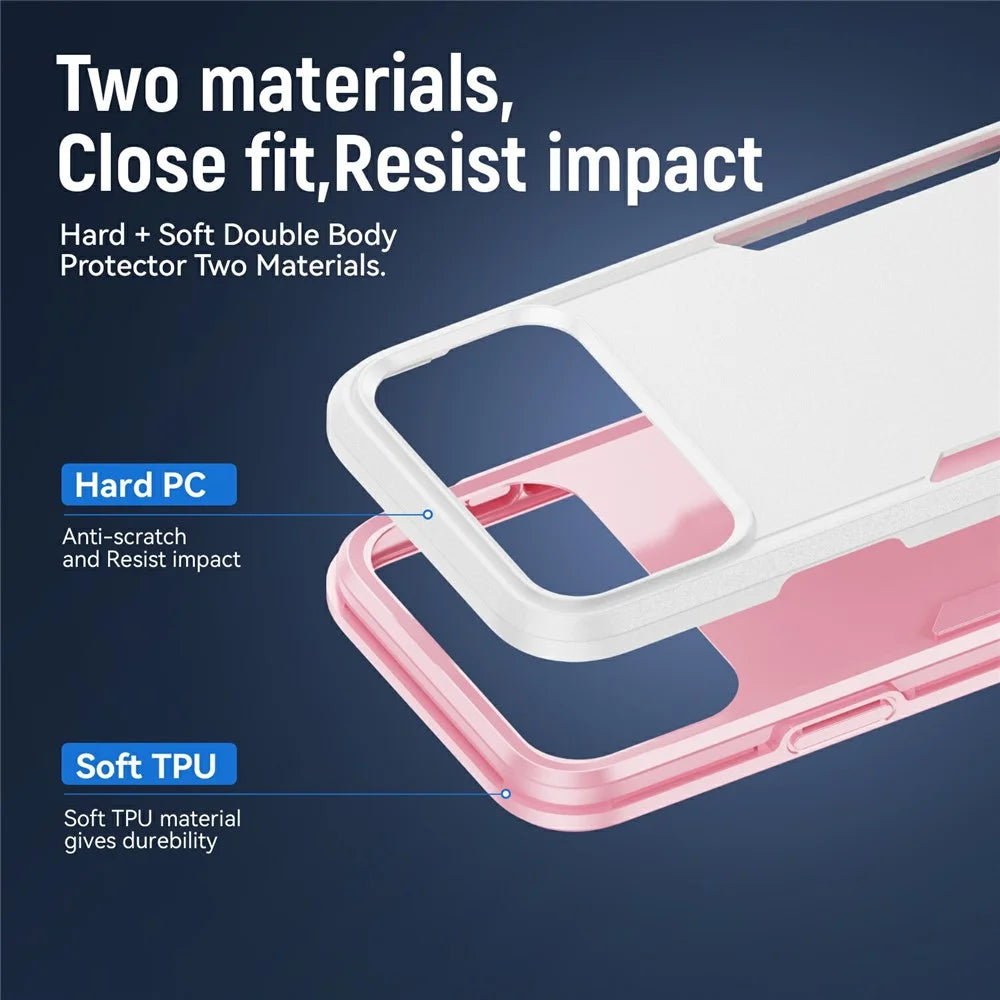 For iPhone 18 Pro / 17 Pro Case PC + TPU Military Grade Drop Protective Phone Cover - White + Pink - 6