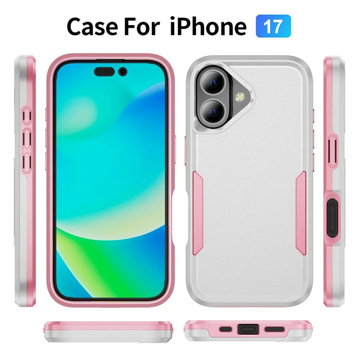 For iPhone 17 Case PC + TPU Military Grade Drop Protective Phone Cover - White + Pink - 7