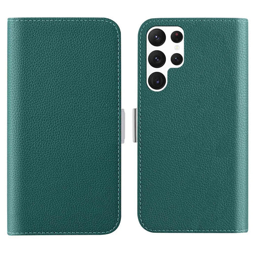 For Samsung Galaxy S23 Ultra Candy Color PU Leather Phone Drop-proof Case Litchi Texture Flip Stand Wallet Cover - Dark Green - 1