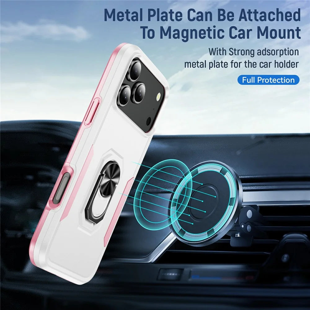 For iPhone 18 Pro / 17 Pro Case Military Grade Ring Kickstand PC + TPU Phone Cover - White + Pink - 4