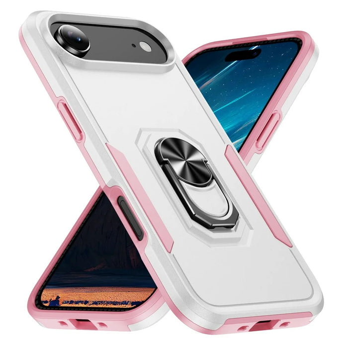 For iPhone Air Case Military Grade Ring Kickstand PC + TPU Phone Cover - White + Pink - 2