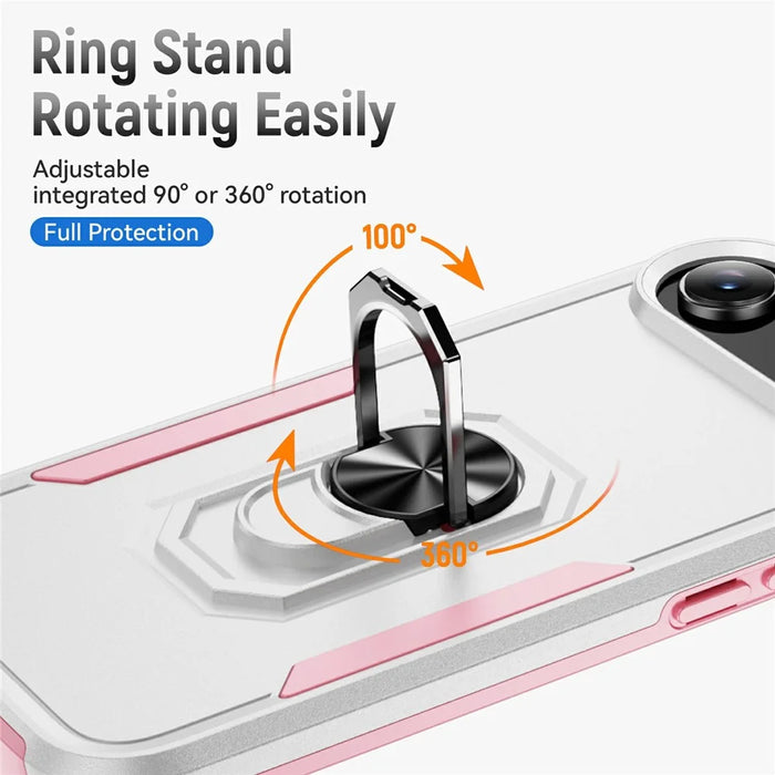 For iPhone Air Case Military Grade Ring Kickstand PC + TPU Phone Cover - White + Pink - 3