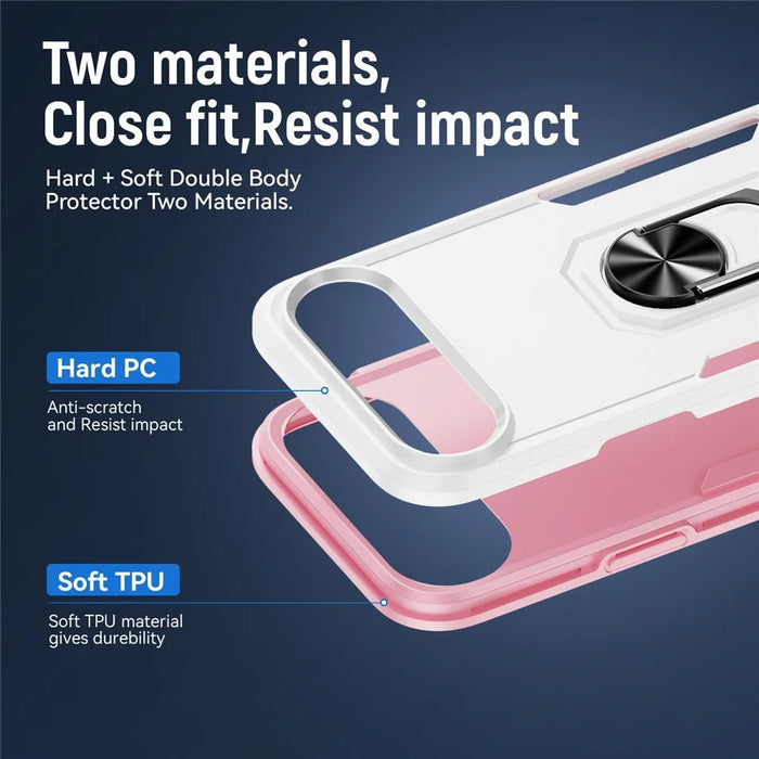 For iPhone Air Case Military Grade Ring Kickstand PC + TPU Phone Cover - White + Pink - 4