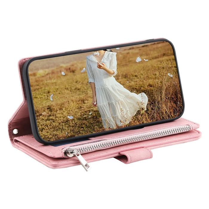 For iPhone Air Wallet Case Rhombus Stitching Line PU Leather Phone Cover with Wrist Strap - Rose Gold - 2