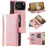 For iPhone 18 Pro / 17 Pro Wallet Case Rhombus Stitching Line PU Leather Phone Cover with Wrist Strap - Rose Gold - 1