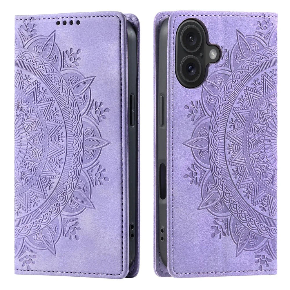 For iPhone 17 Case Magnetic Closing Leather Phone Cover Pattern Imprinted - Purple - 1