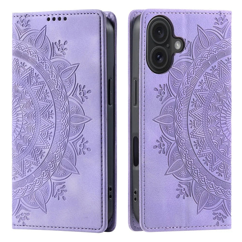 For iPhone 17 Case Magnetic Closing Leather Phone Cover Pattern Imprinted - Purple - 1