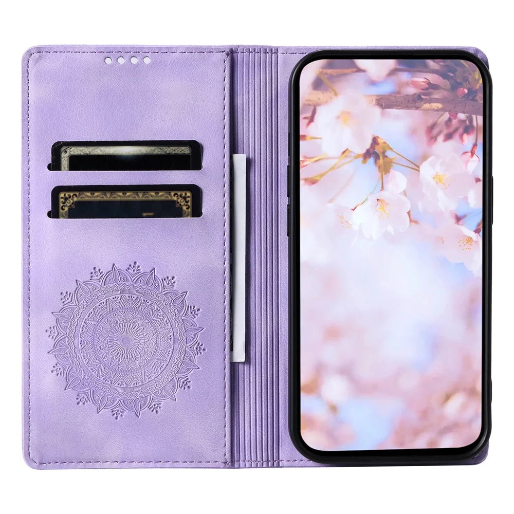 For iPhone 17 Case Magnetic Closing Leather Phone Cover Pattern Imprinted - Purple - 2