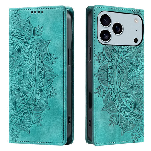 For iPhone 18 Pro Max / 17 Pro Max Case Magnetic Closing Leather Phone Cover Pattern Imprinted - Mint Green - 1