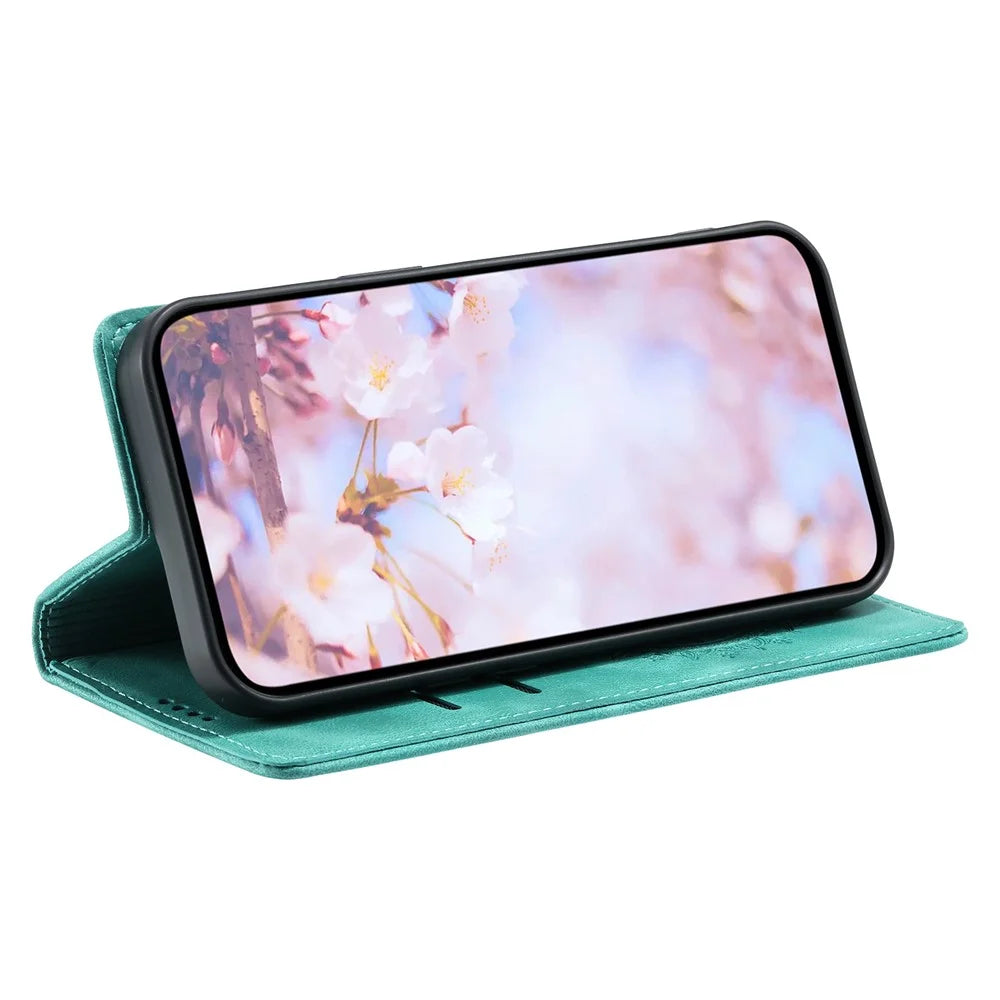 For iPhone 18 Pro Max / 17 Pro Max Case Magnetic Closing Leather Phone Cover Pattern Imprinted - Mint Green - 3