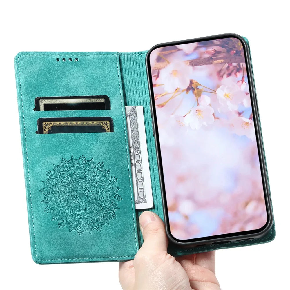 For iPhone 18 Pro Max / 17 Pro Max Case Magnetic Closing Leather Phone Cover Pattern Imprinted - Mint Green - 5