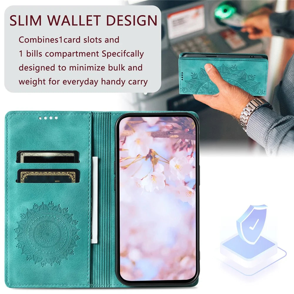 For iPhone 18 Pro Max / 17 Pro Max Case Magnetic Closing Leather Phone Cover Pattern Imprinted - Mint Green - 7