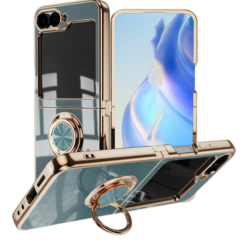 For Samsung Galaxy Z Flip7 5G Case Precise Cutouts 6D Electroplating TPU Phone Cover with Ring Holder - Grey - 1