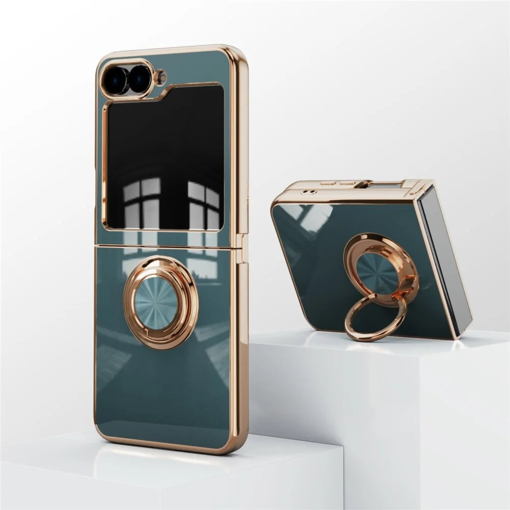 For Samsung Galaxy Z Flip6 5G Case Precise Cutouts 6D Electroplating TPU Phone Cover with Ring Holder - Grey - 5