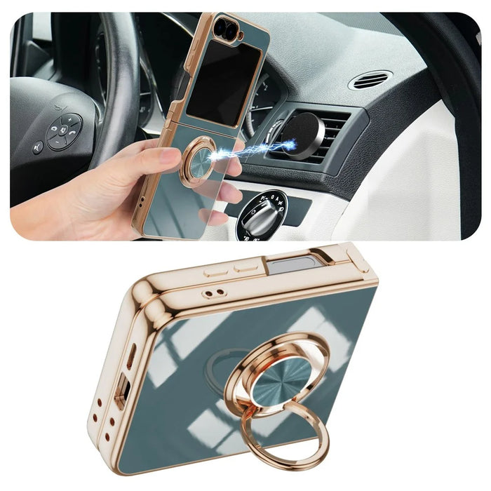 For Samsung Galaxy Z Flip5 5G Case Precise Cutouts 6D Electroplating TPU Phone Cover with Ring Holder - Grey - 2