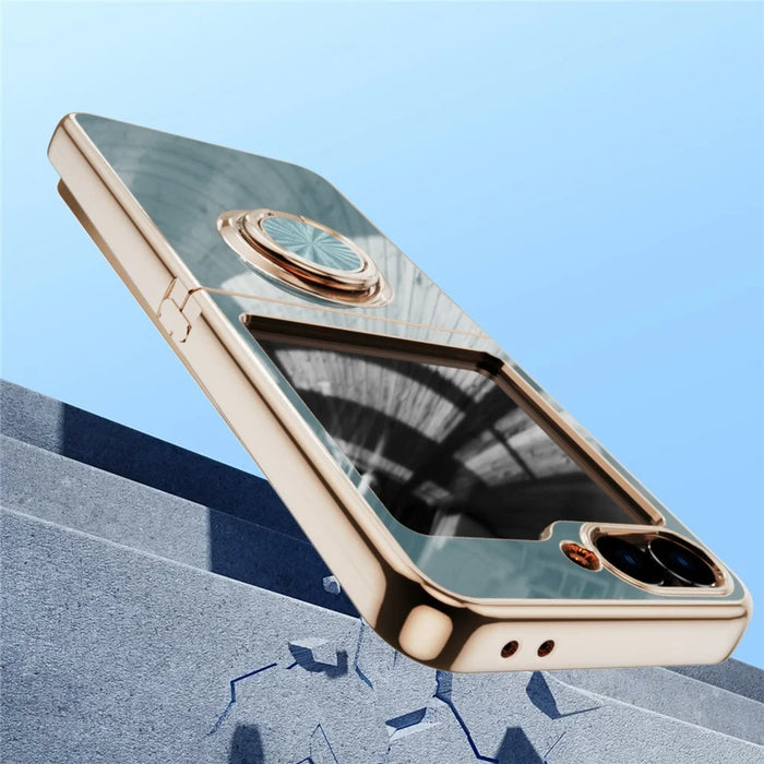 For Samsung Galaxy Z Flip5 5G Case Precise Cutouts 6D Electroplating TPU Phone Cover with Ring Holder - Grey - 3