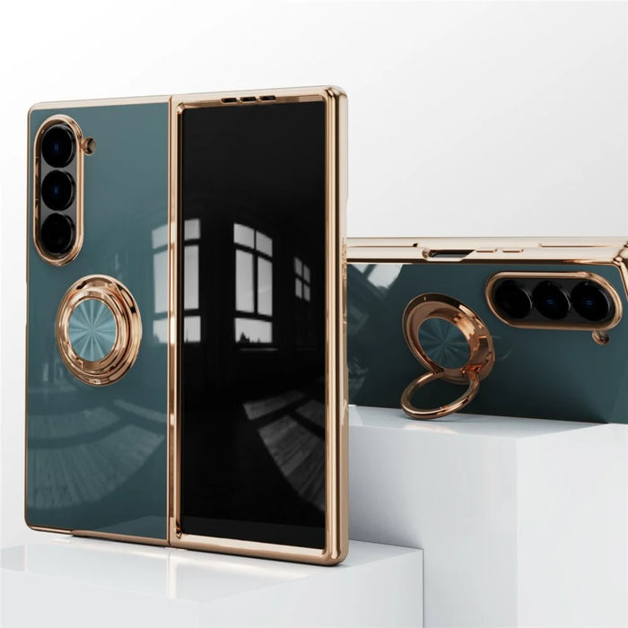 For Samsung Galaxy Z Fold5 5G Case Precise Cutouts 6D Electroplating TPU Phone Cover with Ring Holder - Grey - 5