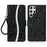 For Samsung Galaxy S23 Ultra Glitter Bling Splicing Design PU Leather Shockproof Case Phone Wallet Stand Protective Cover with Hand Strap - Black - 1