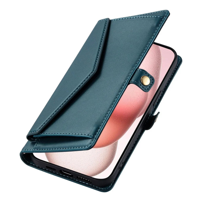 For iPhone 18 Pro / 17 Pro Leather Case with Wrist Strap Wallet Stand Phone Cover - Blackish Green - 5