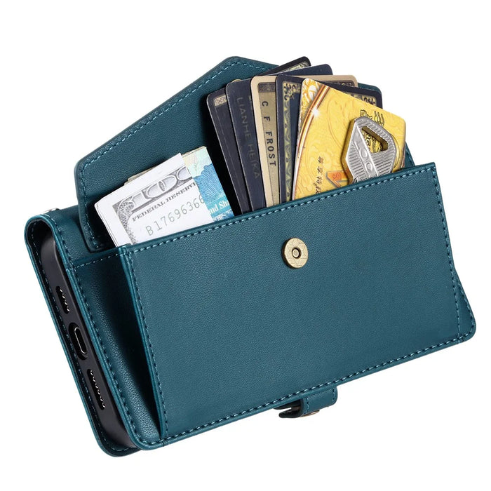 For iPhone 18 Pro / 17 Pro Leather Case with Wrist Strap Wallet Stand Phone Cover - Blackish Green - 6