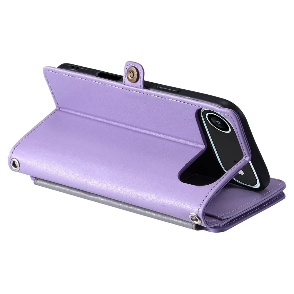 For iPhone Air Case TPU + PU Leather Wallet Phone Cover with Wrist Strap - Purple - 4