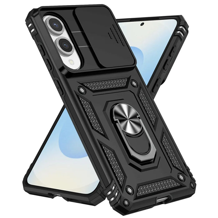 For Samsung Galaxy S25 Edge Case PC + TPU Phone Cover with Lens Protection Kickstand - Black - 2