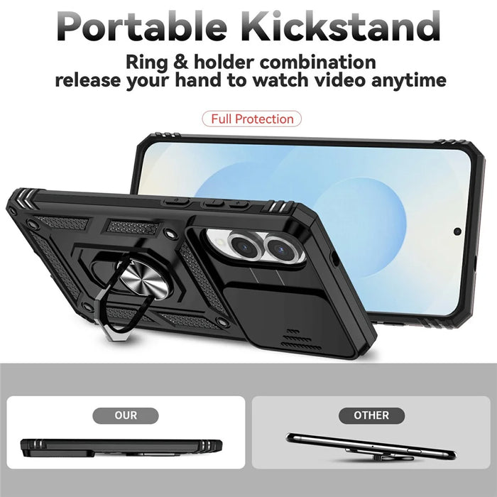For Samsung Galaxy S25 Edge Case PC + TPU Phone Cover with Lens Protection Kickstand - Black - 4