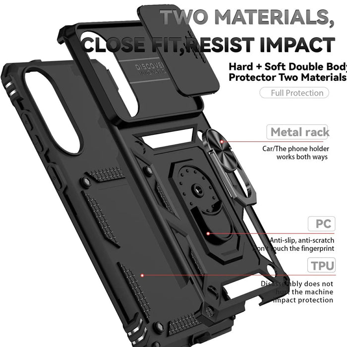 For Samsung Galaxy S25 Edge Case PC + TPU Phone Cover with Lens Protection Kickstand - Black - 6