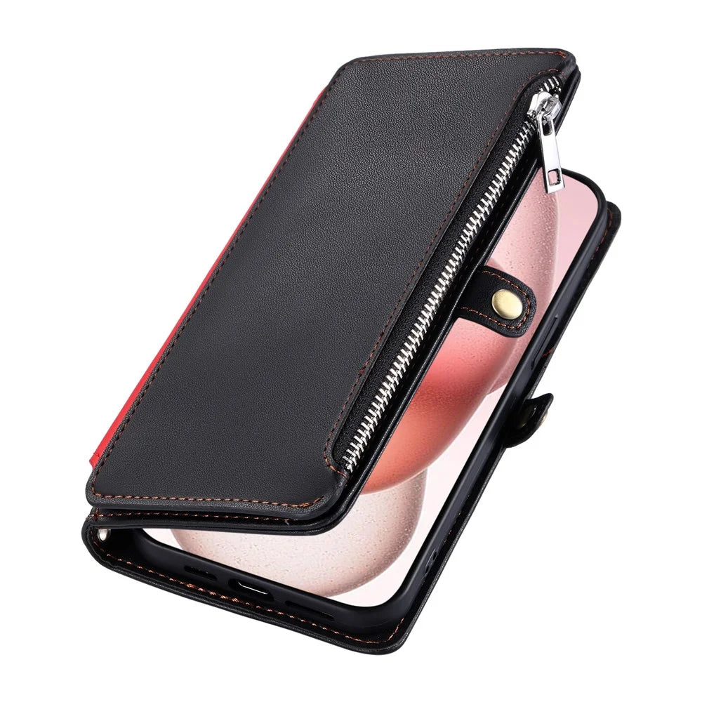For iPhone 18 Pro Max / 17 Pro Max Case TPU + PU Leather Wallet Phone Cover with Wrist Strap - Black - 5