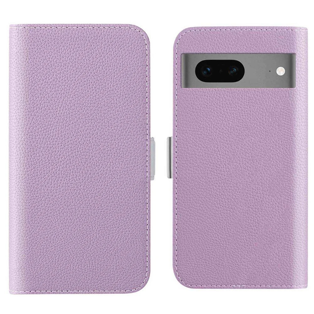 For Google Pixel 7 5G Litchi Texture PU Leather Full Protection Case Candy Color Phone Wallet Cover with Stand - Light Purple - 1