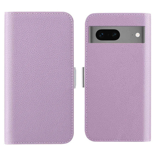 For Google Pixel 7 5G Litchi Texture PU Leather Full Protection Case Candy Color Phone Wallet Cover with Stand - Light Purple - 1