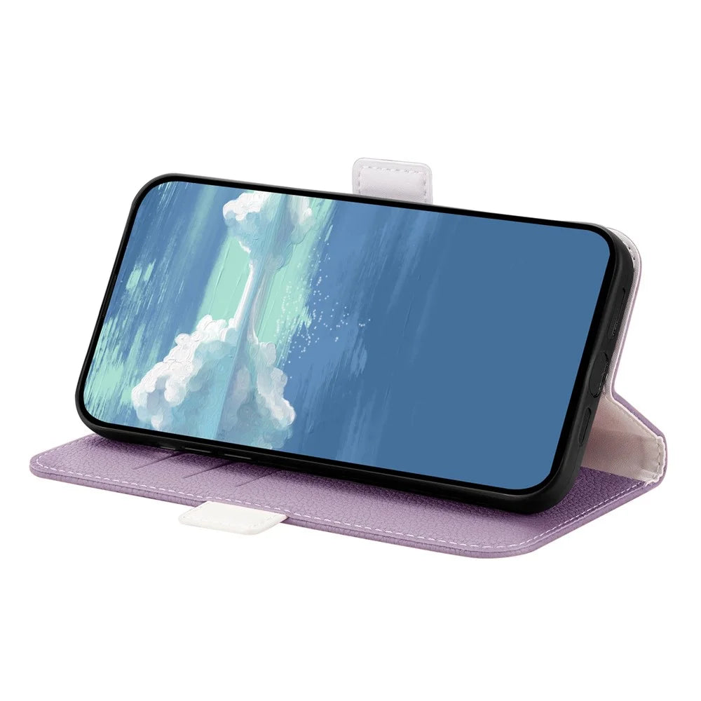 For Google Pixel 7 5G Litchi Texture PU Leather Full Protection Case Candy Color Phone Wallet Cover with Stand - Light Purple - 2