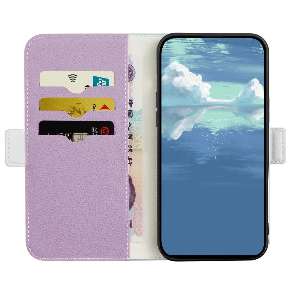 For Google Pixel 7 5G Litchi Texture PU Leather Full Protection Case Candy Color Phone Wallet Cover with Stand - Light Purple - 3