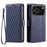 For iPhone 18 Pro / 17 Pro Leather Case Rhombus Texture Wallet Stand Phone Cover with Wrist Strap - Blue - 1