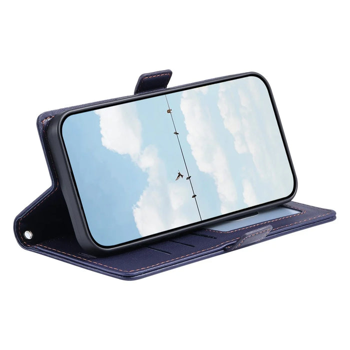 For iPhone 18 Pro / 17 Pro Leather Case Rhombus Texture Wallet Stand Phone Cover with Wrist Strap - Blue - 3