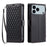 For iPhone 18 Pro Max / 17 Pro Max Leather Case Rhombus Texture Wallet Stand Phone Cover with Wrist Strap - Black - 1