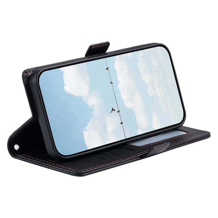 For iPhone 18 Pro Max / 17 Pro Max Leather Case Rhombus Texture Wallet Stand Phone Cover with Wrist Strap - Black - 3